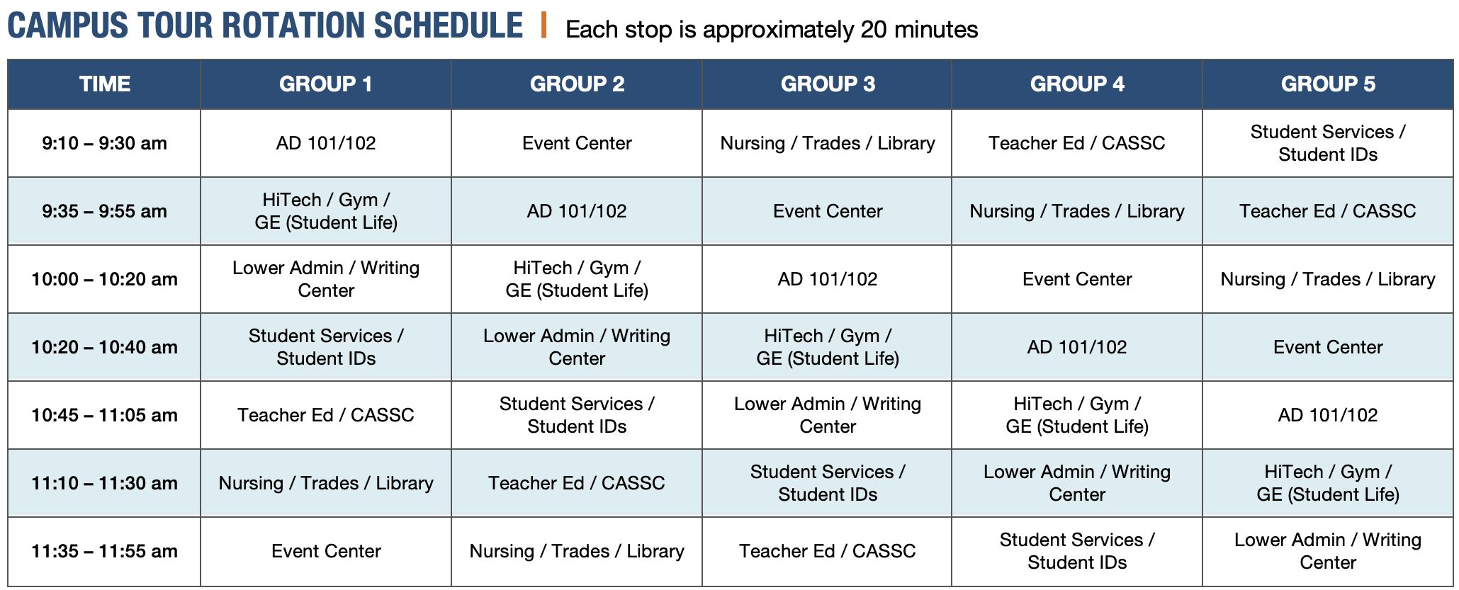 New Student Orientation Schedule